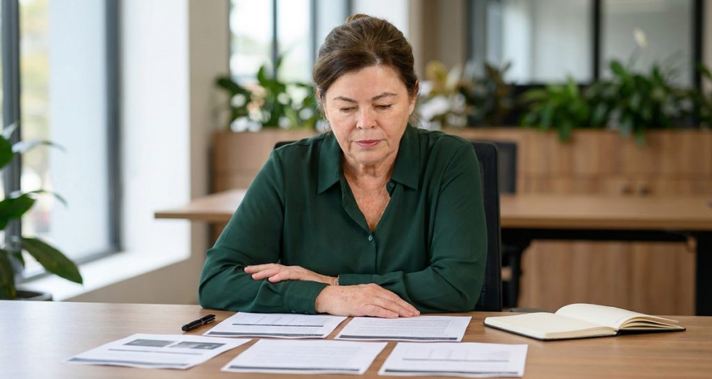 Kerry Hawkins CEO from Community Mental Health Australia reviewing budget papers